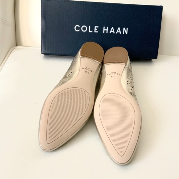 Cole Haan Grand Ambition Callie Gold Leather Flat - Picture 12 of 16